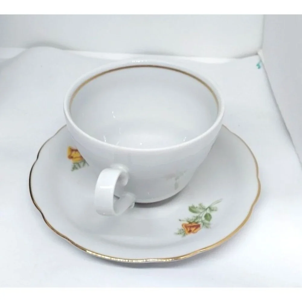 Vintage Kahla German Democratic Republic Demitasse Teacup & Saucer GDR Flowers